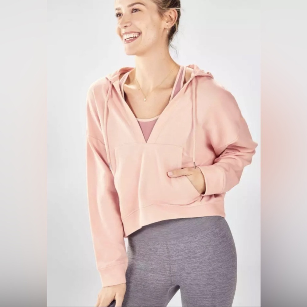 Fabletics Women's V-Neck Drawstring Rosanna Pullover Hoodie Pink Size Medium